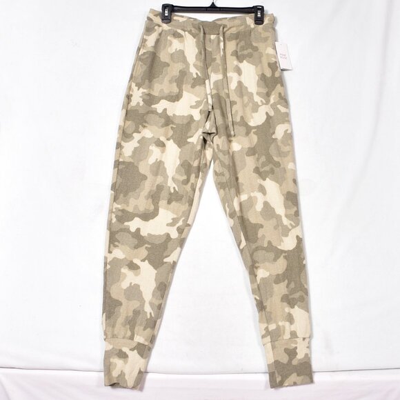 NWT Pink Rose Camo Jogger Sweatpants Women's Size Large Beige Green Drawstring - Picture 1 of 5